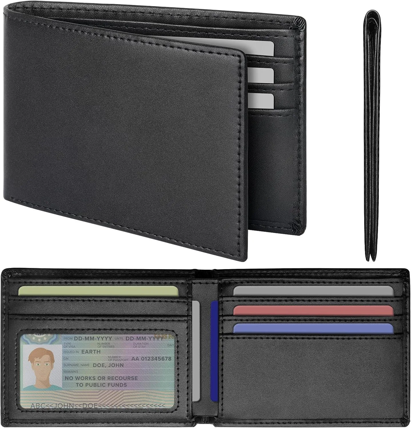 Slim Mens Wallets Leather Rfid Blocking Bifold Wallets for Men With ID Window