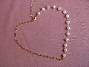 Susan Rifkin Pearl   Gold Paperclip Chain Necklace