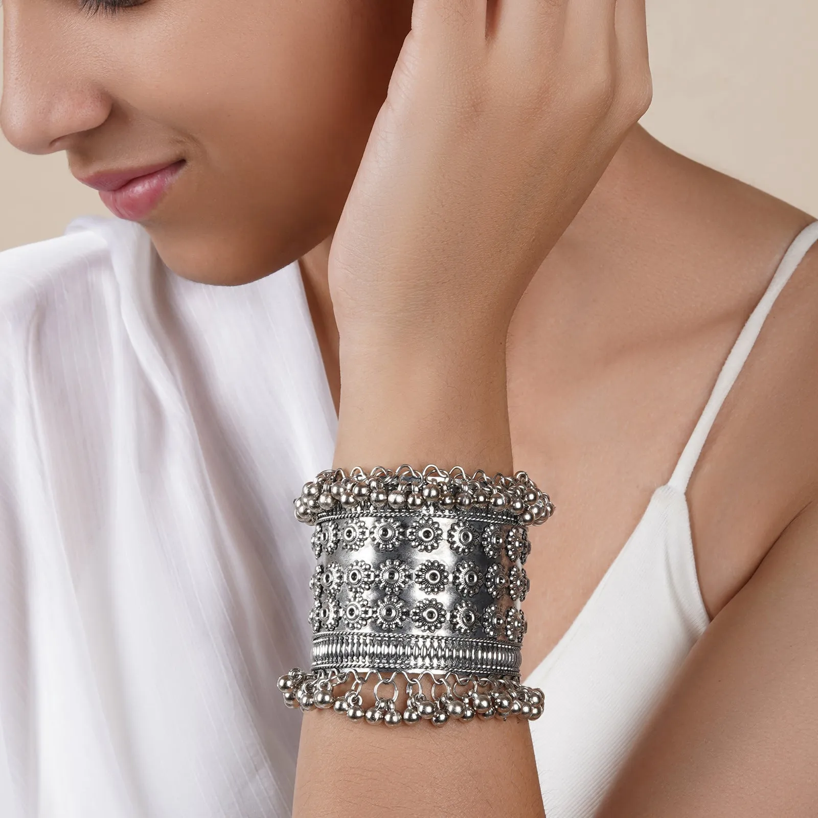 Teejh Gargee Silver Oxidised Ghungroo Bracelet