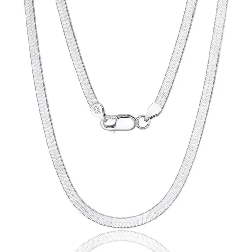 The Kukulcan Serpent® - 925 Sterling Silver Herringbone Snake Chain in White Gold