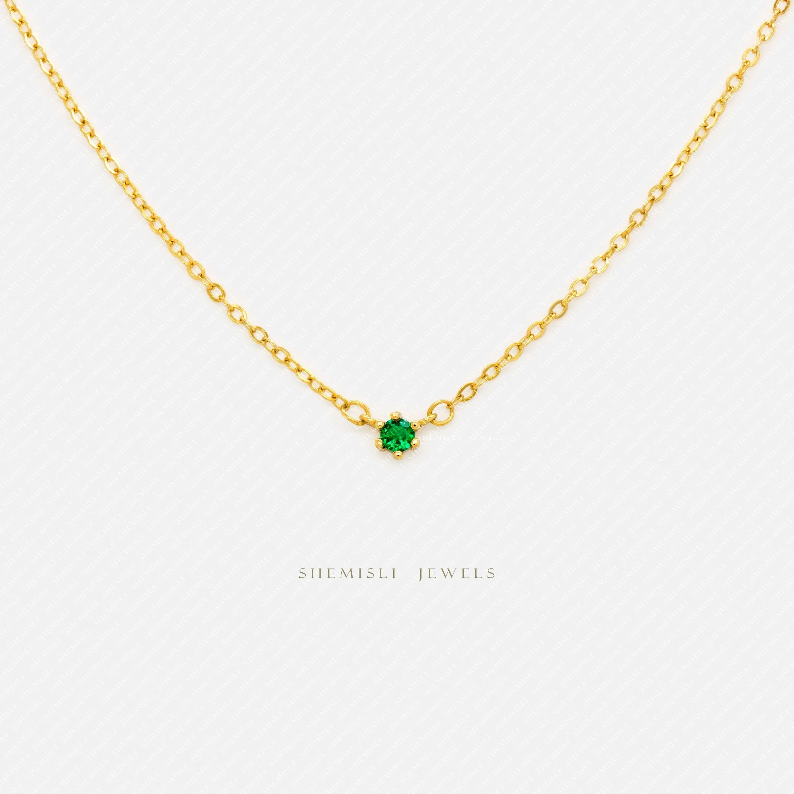 Tiny Emerald Stone Necklace, Unisex, Gold, Silver  (14.5" 2.5") SHEMISLI - SN006