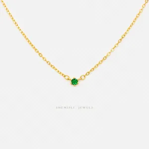Tiny Emerald Stone Necklace, Unisex, Gold, Silver  (14.5" 2.5") SHEMISLI - SN006