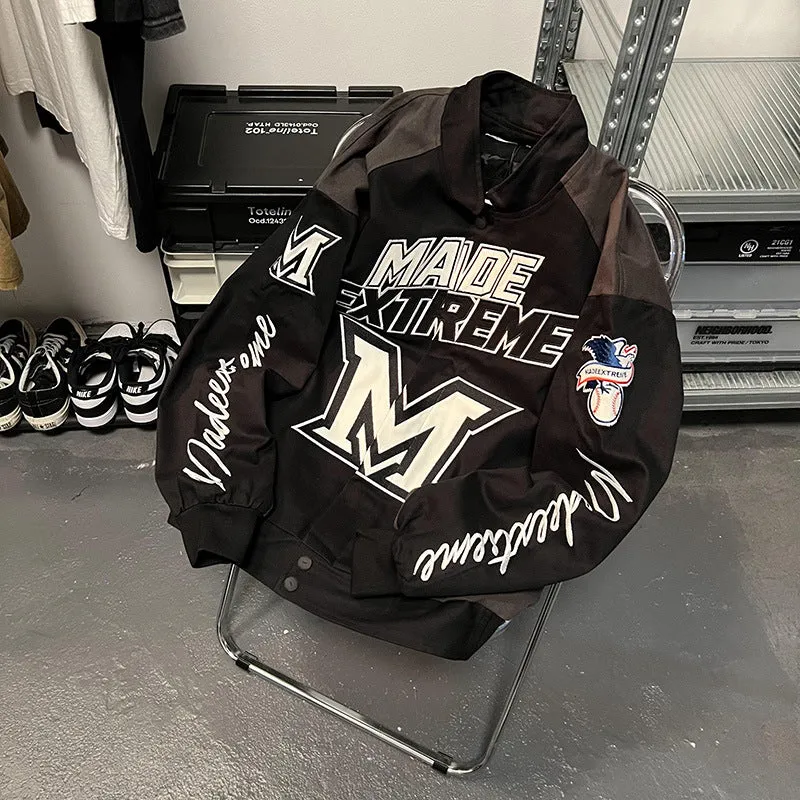 Toleet 90s streetwear Autumn New All-Match Street Embroidery Motorcycle Jacket Men's and Women's Contrast Color Loose Niche Baseball Uniform Jacket