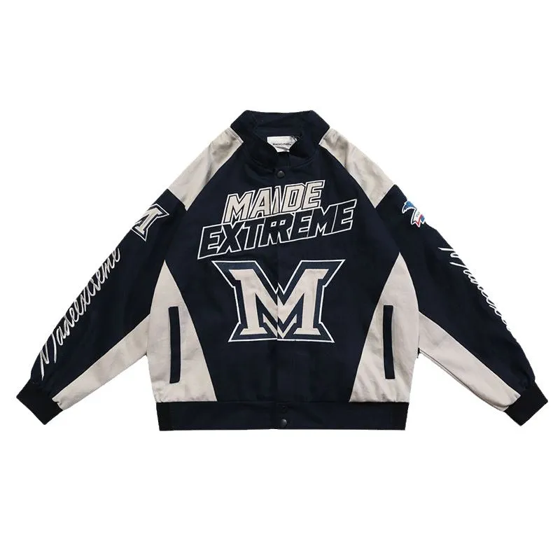 Toleet 90s streetwear Autumn New All-Match Street Embroidery Motorcycle Jacket Men's and Women's Contrast Color Loose Niche Baseball Uniform Jacket