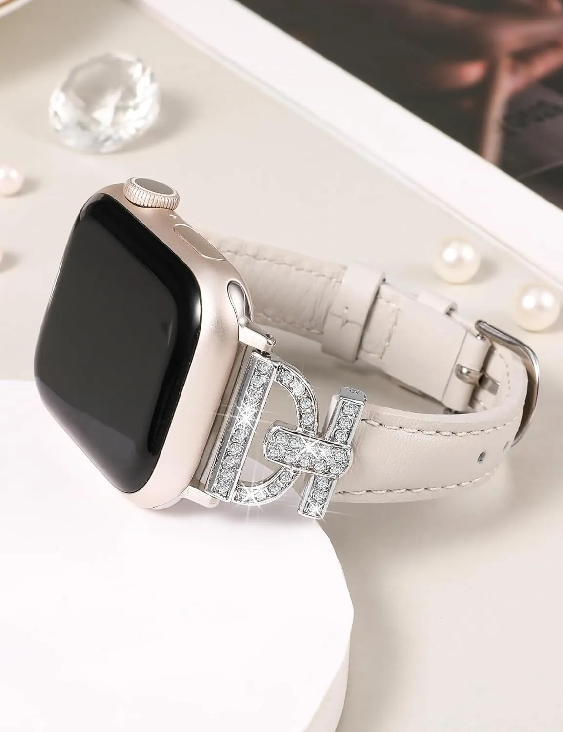 TOYOUTHS Leather Band Compatible with Apple Watch Band Women 38/40/41/42/44/45/46/49mm Ultra Dressy Slim Thin Strap D-Shaped Diamond Metal Buckle Bracelet for iWatch SE Series 10 9 8 7 6 5 4 3 2 1