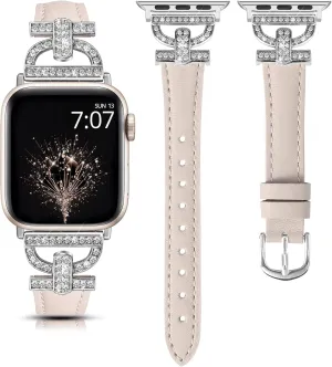 TOYOUTHS Leather Band Compatible with Apple Watch Band Women 38/40/41/42/44/45/46/49mm Ultra Dressy Slim Thin Strap D-Shaped Diamond Metal Buckle Bracelet for iWatch SE Series 10 9 8 7 6 5 4 3 2 1