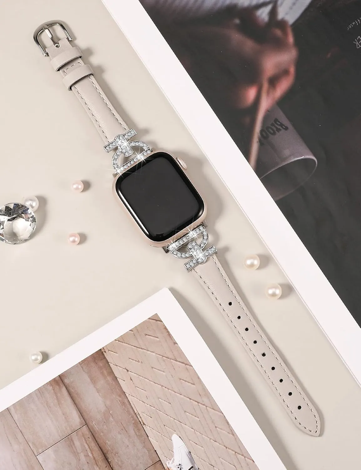 TOYOUTHS Leather Band Compatible with Apple Watch Band Women 38/40/41/42/44/45/46/49mm Ultra Dressy Slim Thin Strap D-Shaped Diamond Metal Buckle Bracelet for iWatch SE Series 10 9 8 7 6 5 4 3 2 1