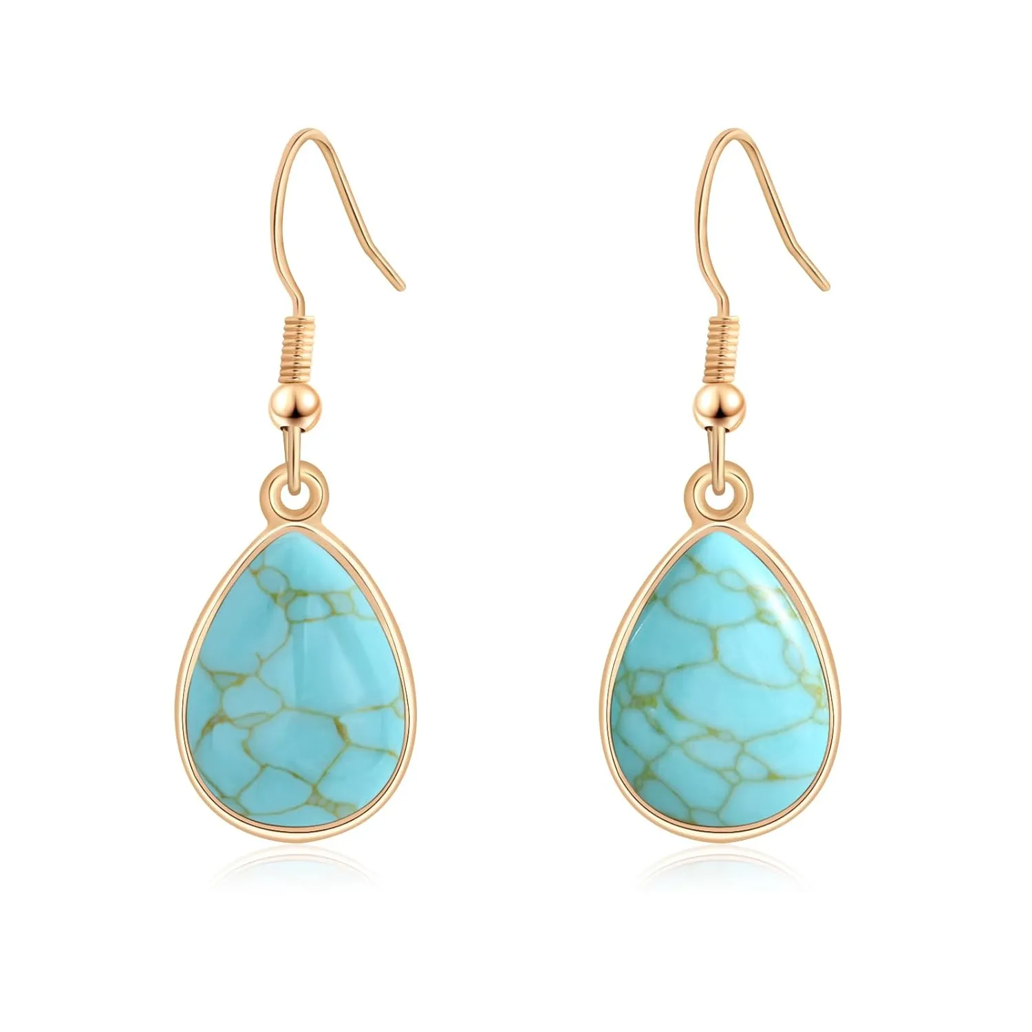 Turquoise Dangle Earrings for Women-14K Gold Plated Teardrop Earrings for Women Handmade Drop Gemstone Earrings Turquoise Jewelry for Women