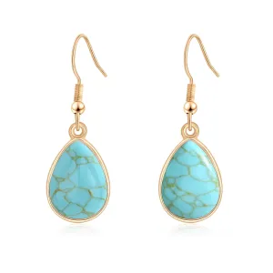Turquoise Dangle Earrings for Women-14K Gold Plated Teardrop Earrings for Women Handmade Drop Gemstone Earrings Turquoise Jewelry for Women