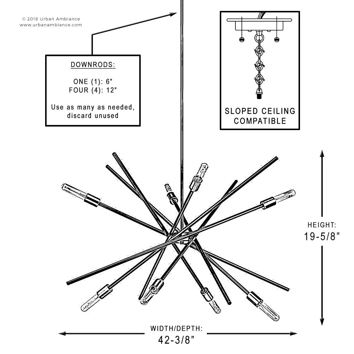 UHP2070 Modern Industrial Chandelier, 19-5/8"H x 42-3/8"W, Olde Bronze Finish, Miami Collection