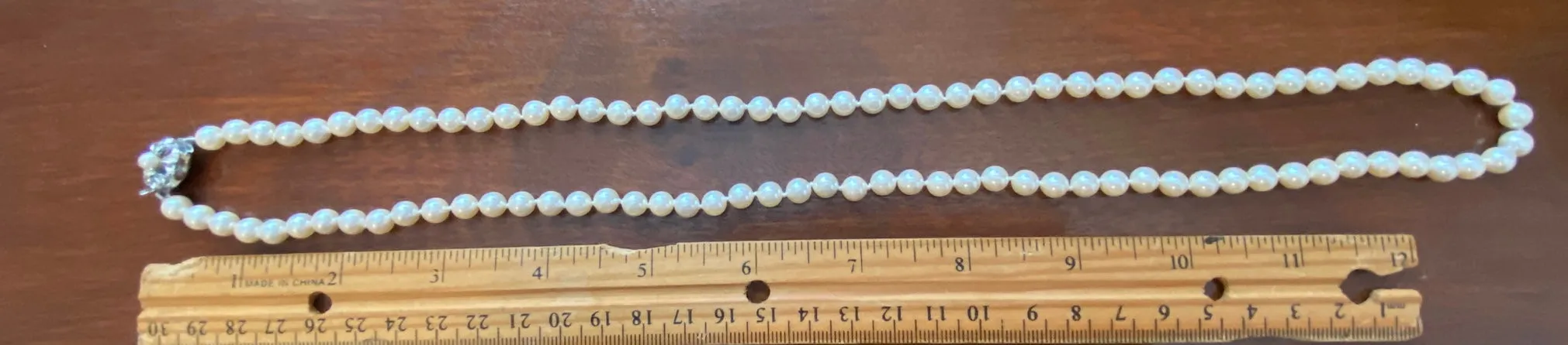 Vintage Good Quality 6mm Faux Pearl Single Strand Necklace Fancy Clasp
