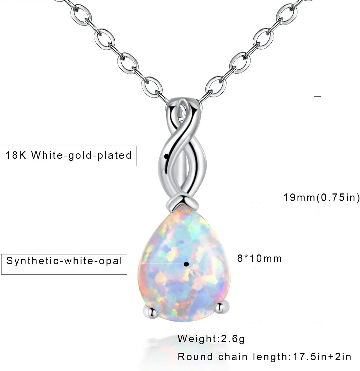 VOLUKA White Fire Opal Pendant Necklace for Women Gemstone Birthstone Jewelry Gifts for Girls ??