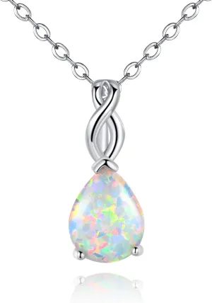 VOLUKA White Fire Opal Pendant Necklace for Women Gemstone Birthstone Jewelry Gifts for Girls ??