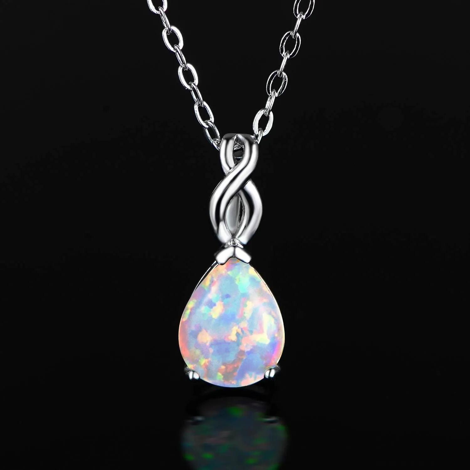 VOLUKA White Fire Opal Pendant Necklace for Women Gemstone Birthstone Jewelry Gifts for Girls ??
