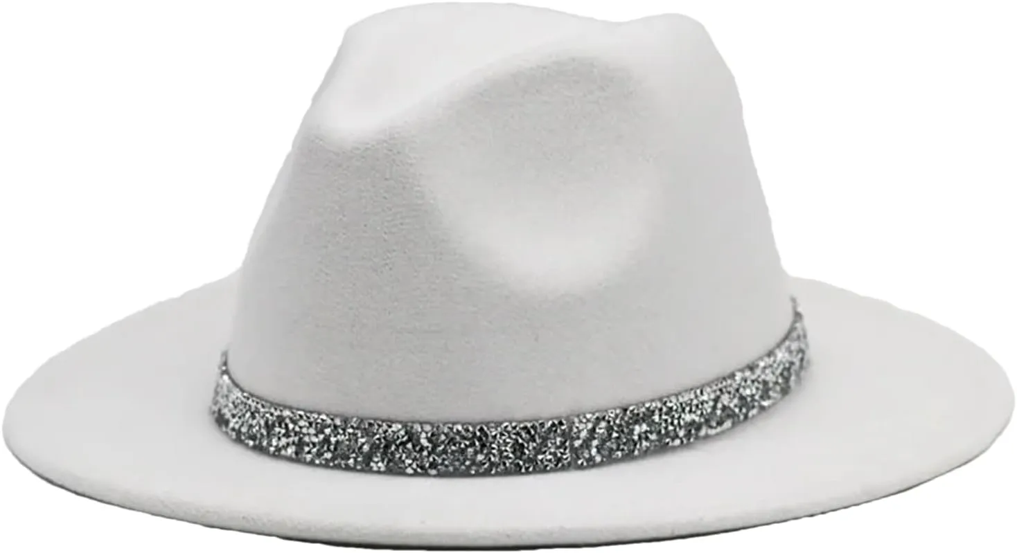 Women Diamond Fedora Unisex Wide Brimmed Jazz Top Hat Classic Elegant Panama Hat Gentleman Hat