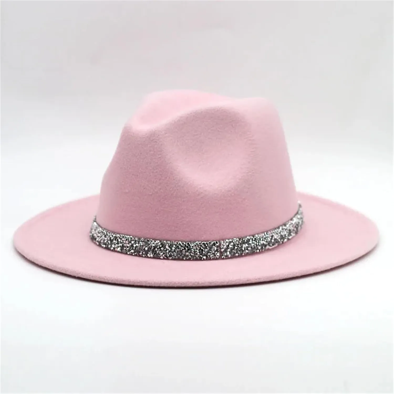 Women Diamond Fedora Unisex Wide Brimmed Jazz Top Hat Classic Elegant Panama Hat Gentleman Hat