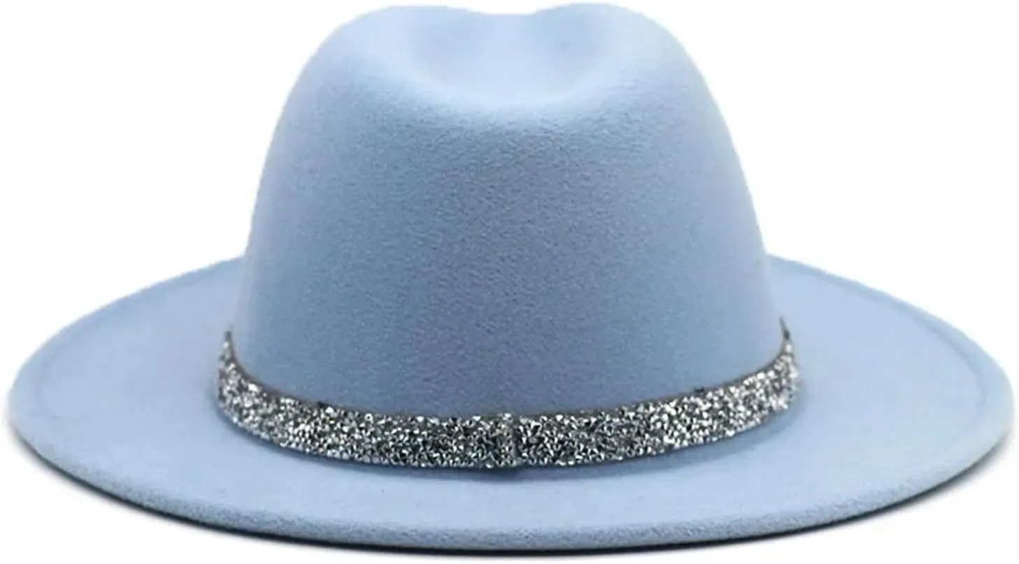 Women Diamond Fedora Unisex Wide Brimmed Jazz Top Hat Classic Elegant Panama Hat Gentleman Hat