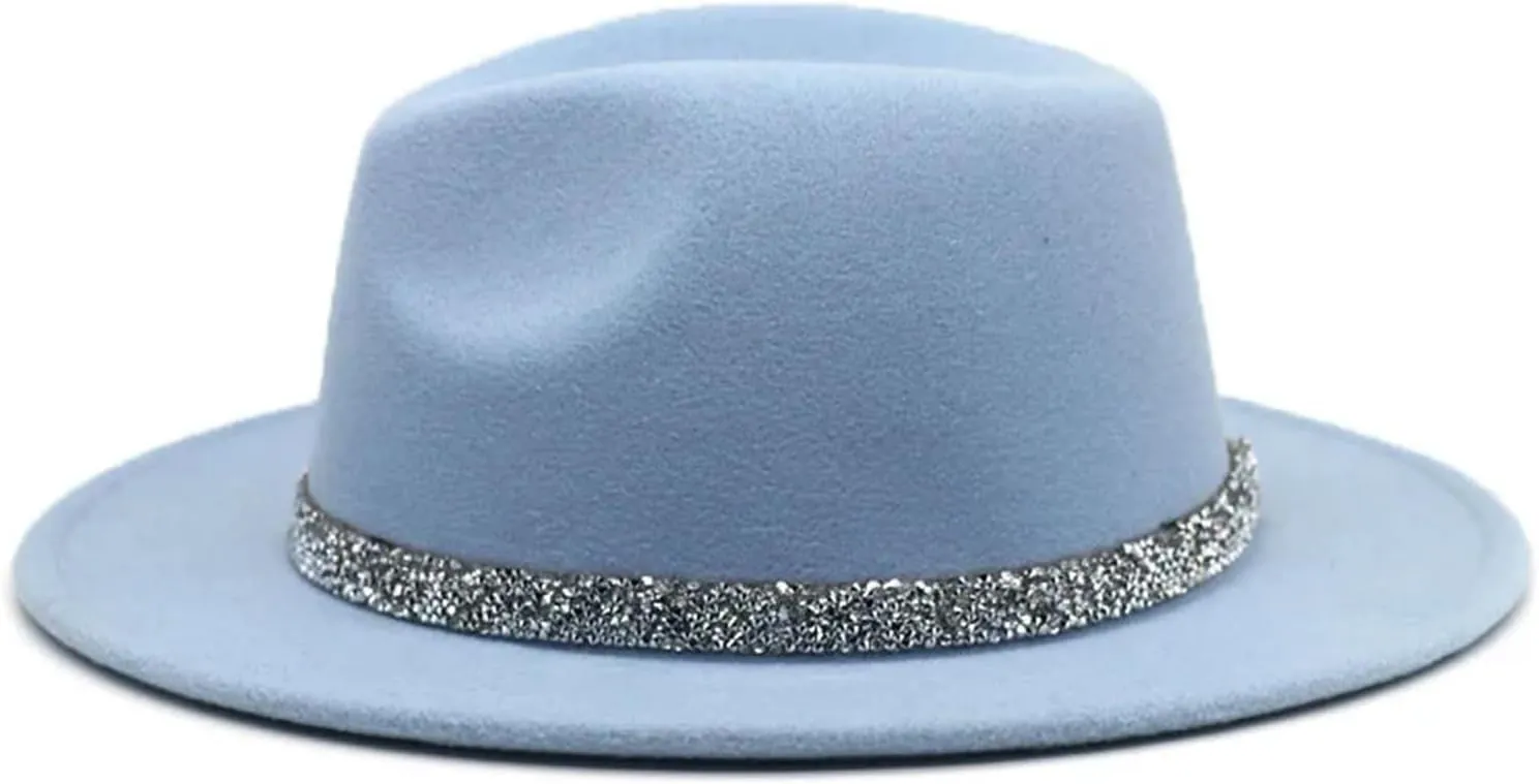 Women Diamond Fedora Unisex Wide Brimmed Jazz Top Hat Classic Elegant Panama Hat Gentleman Hat