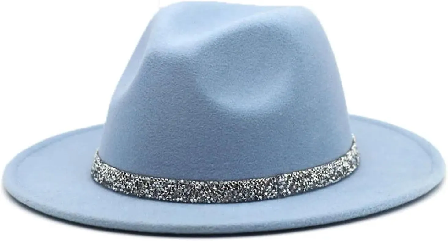 Women Diamond Fedora Unisex Wide Brimmed Jazz Top Hat Classic Elegant Panama Hat Gentleman Hat