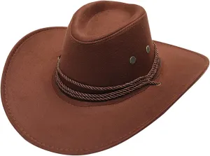 Womens Fashion Western Cowboy Hat Classic Fedora Hat Faux Felt Wide Brim Outdoor Sunshade Hat