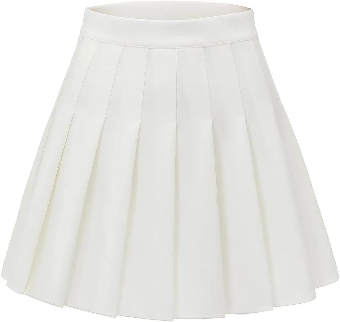 Womens Stretchy Pleated Mini Skirt Comfort High Waist Cheerleader School Uniform Skirt