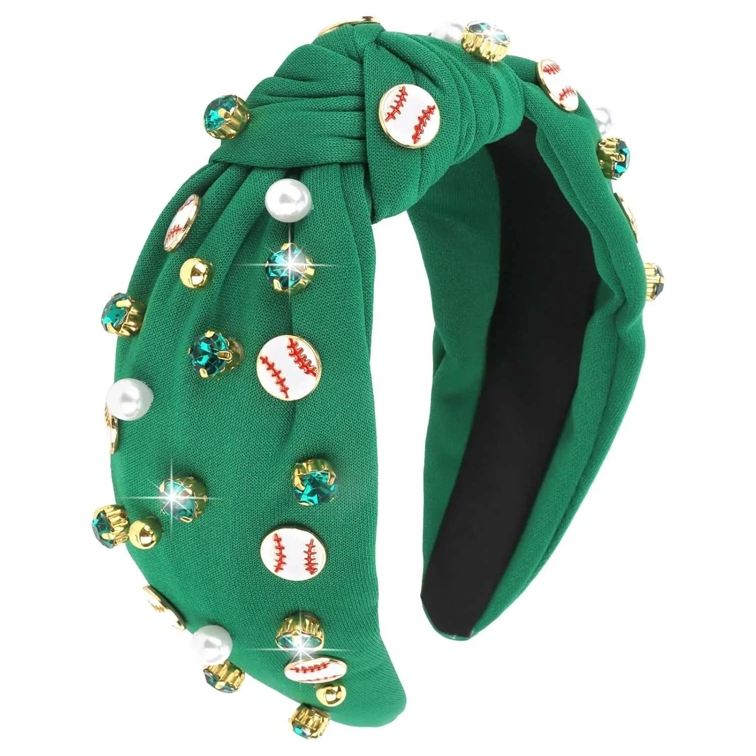 YARIEW Baseball Headband for Women Wide Knotted Jeweled Headband for Women Girls Top Knot Baseball Accessories Game Day Sports Fan Mom Halloween Christmas Gifts (Green)